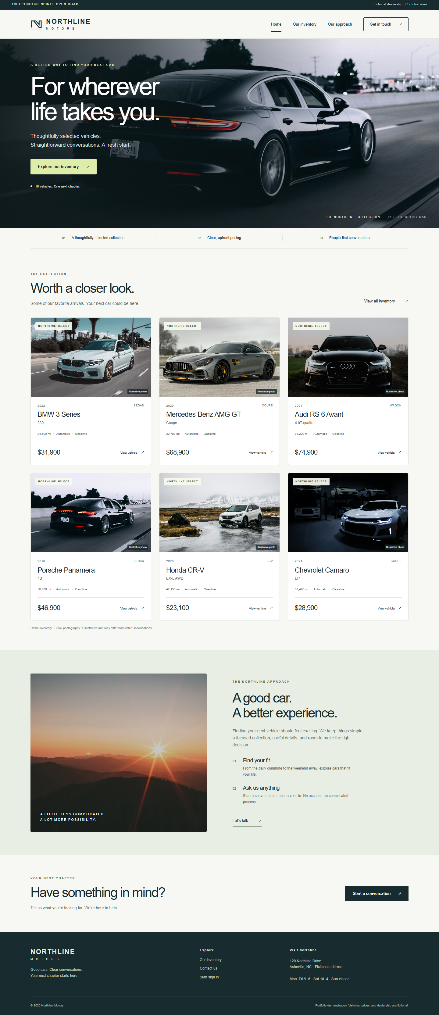 Northline Motors dealership website showing its vehicle inventory presentation